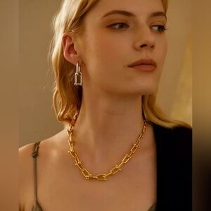 Unisex U Link 18K Gold Plated Horseshoe Chain Necklace